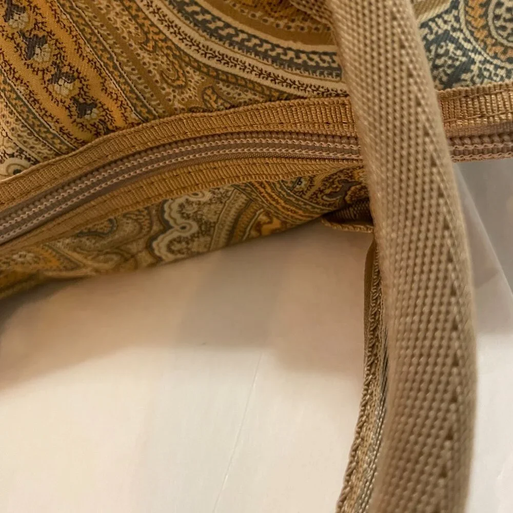 Vintage ETRO Profumi Double Handle Tote Bag in Paisley Beige Gold Nylon EUC - Picture 11 of 13